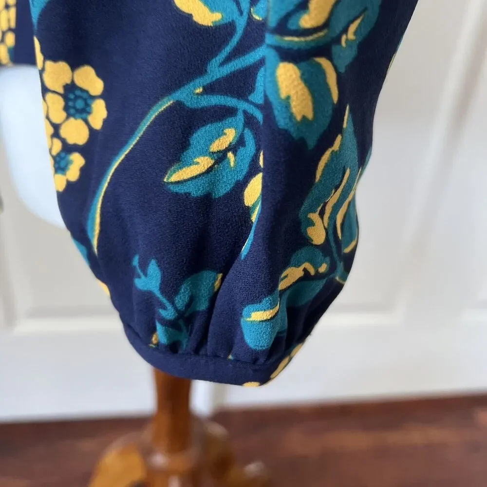 J Crew‎ Womens Floral Wrap Top Size XSmall Blue Long Sleeve Tie Waist
